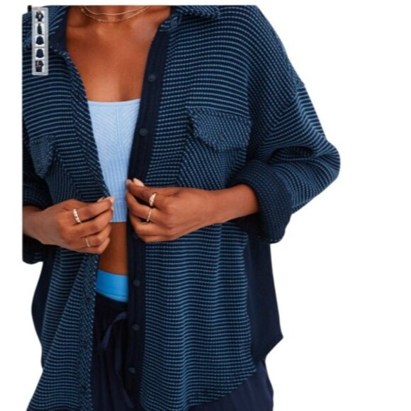 Aerie Women's Size XL Lumberjane Waffle Shirt Jacket Blue With Chest Pockets - Picture 3 of 16